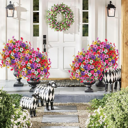 23" Artificial Topiary Ball Trees with Flowers and Ground Spikes