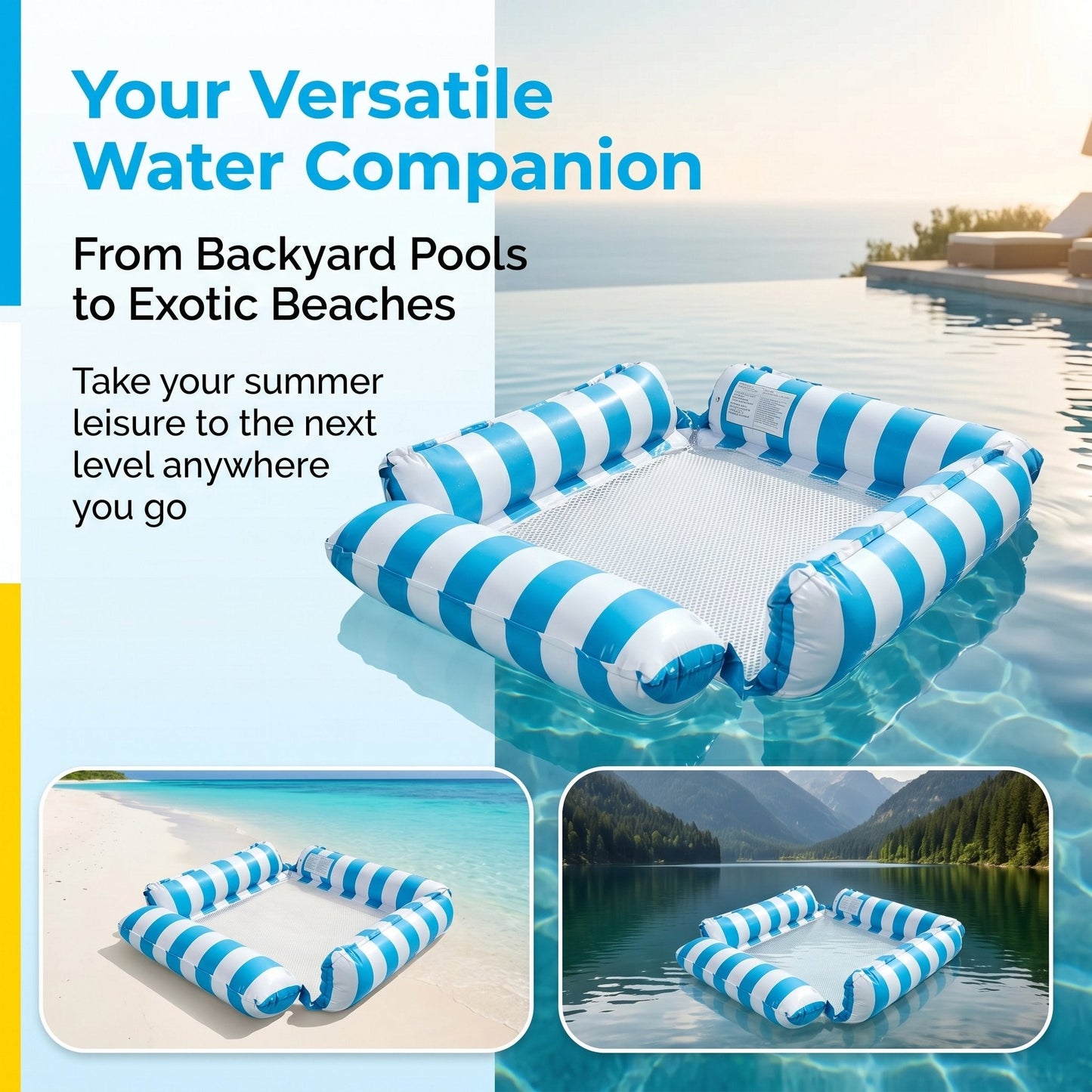 4-in-1 Inflatable Water Hammock – Pool Floating Lounge Chair & Swimming Bed