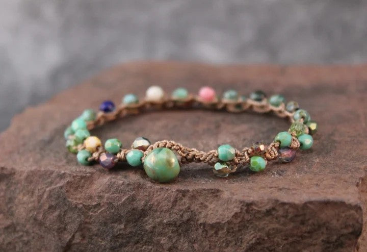 Handmade Bohemian Turquoise Flower Bracelet — Perfect for Hippie and Boho Styles