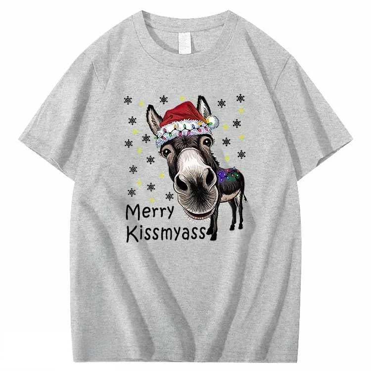 🔥Last Day 49% OFF🎄 Funny Donkey Merry Kissmyass Christmas T-Shirt