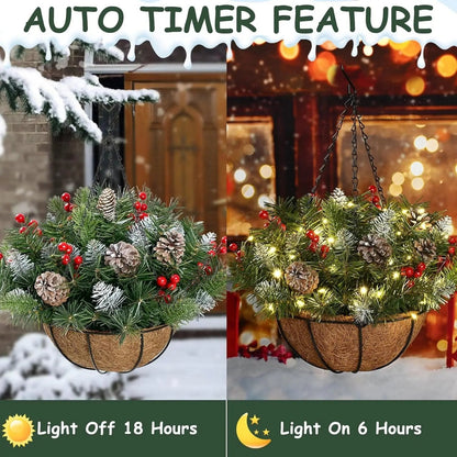 🏆Flash Sale⚡70K+ SOLD! Almost Gone🎄Pre-Lit Artificial Christmas Hanging Basket