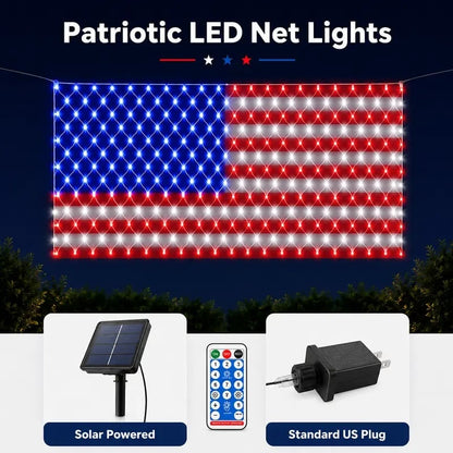 Solar American Flag Lights Outdoor American Flag Net Lights 6.5ft x 3.28ft Super Bright