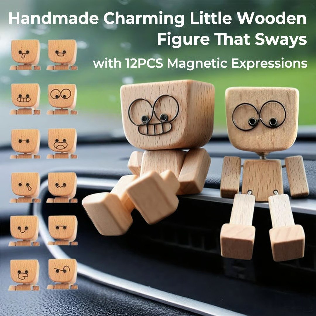 🎁Last Day 50% OFF🔥Handmade Charming Little Wooden Figure That Sways with 12PCS Magnetic Expressions