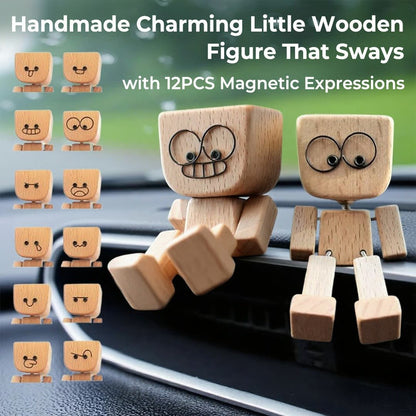🎁Last Day 50% OFF🔥Handmade Charming Little Wooden Figure That Sways with 12PCS Magnetic Expressions