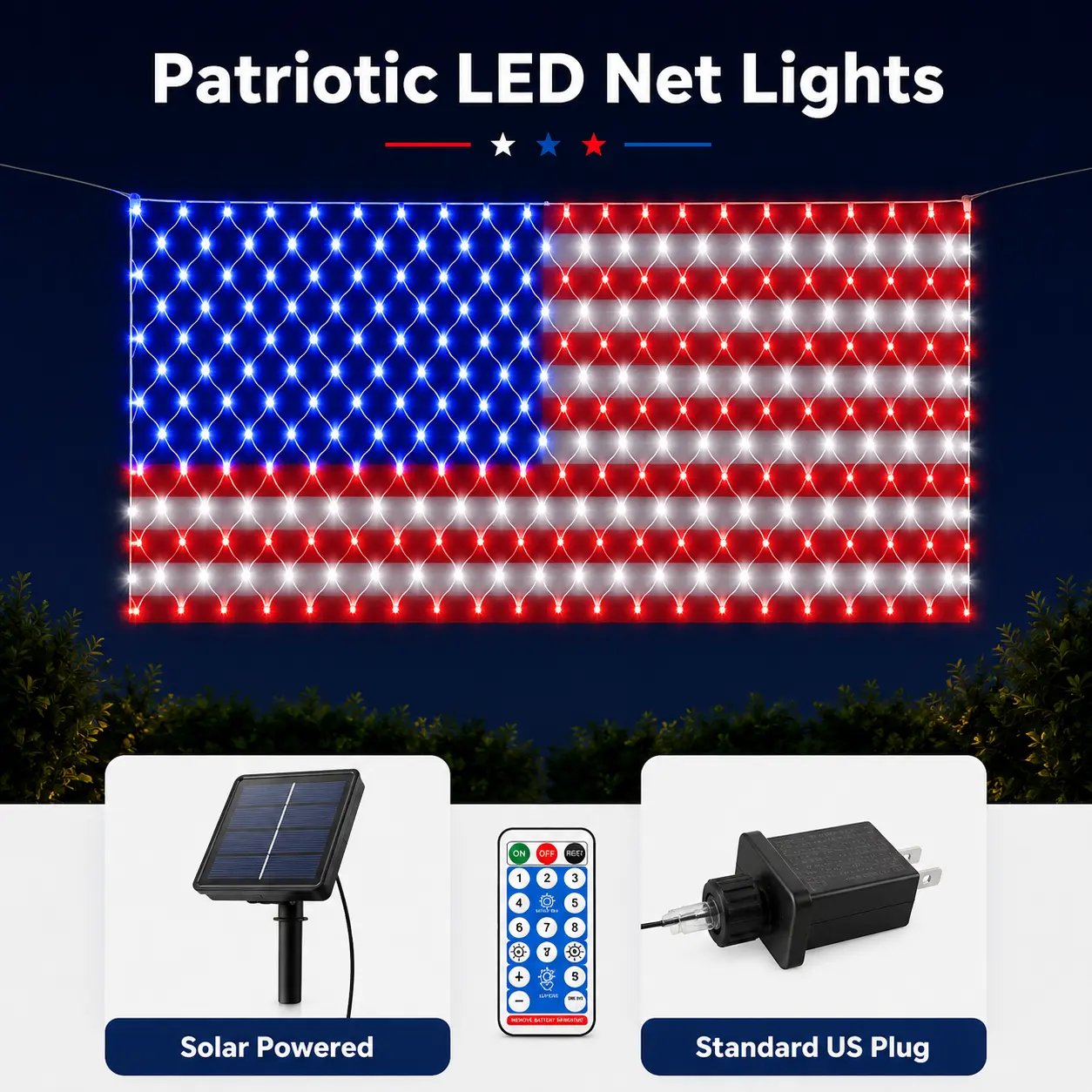 💙 Land of the Free Glow ✨ 49% OFF-Solar American Flag Net Lights