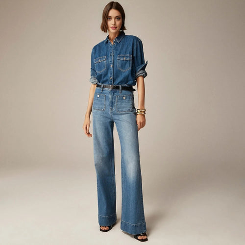 🔥Last Day 49% OFF-Tummy Control Sailor Wide Leg Jeans