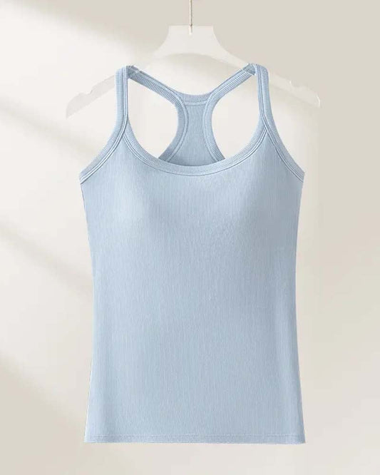 Built-in Bra Ribbed Solid Tank Top