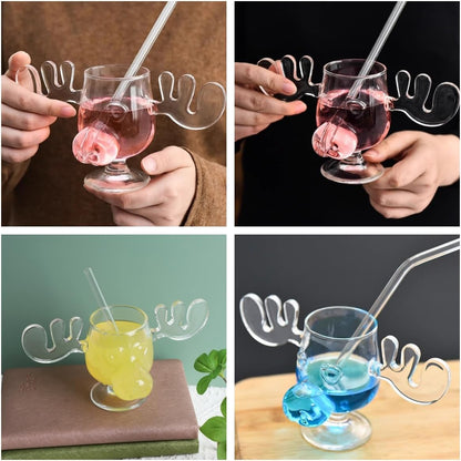 🔥Last Day 49% OFF - The Stag's Gaze: Where Light Dances 🦌✨Glass Reindeer Mug