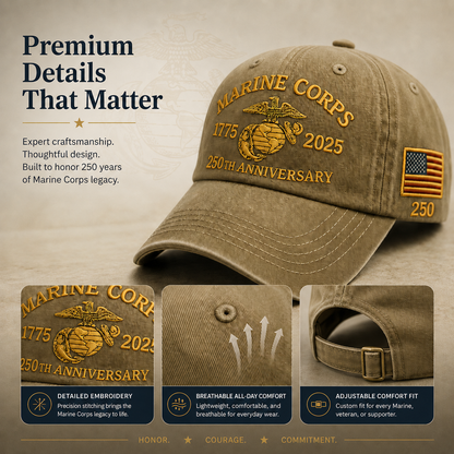 250th USMC Retro Embroidered Cover🎁 Free Honor Coin With Every Cap Purchase