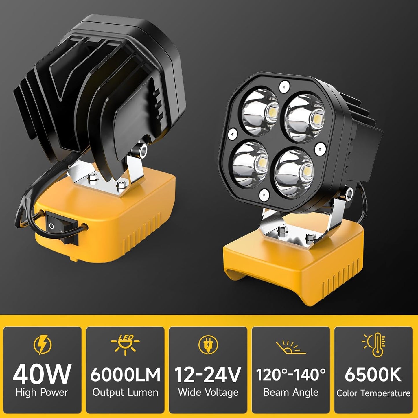 Last Day 49% OFF🔥LED Work Light Compatible with Milwaukee 18V Battery/Dewalt 18V&20V Battery