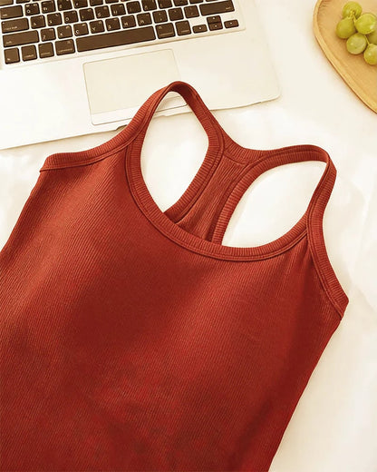 Built-in Bra Ribbed Solid Tank Top