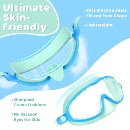 🌓HD children's large frame waterproof and anti-fog swimming goggles