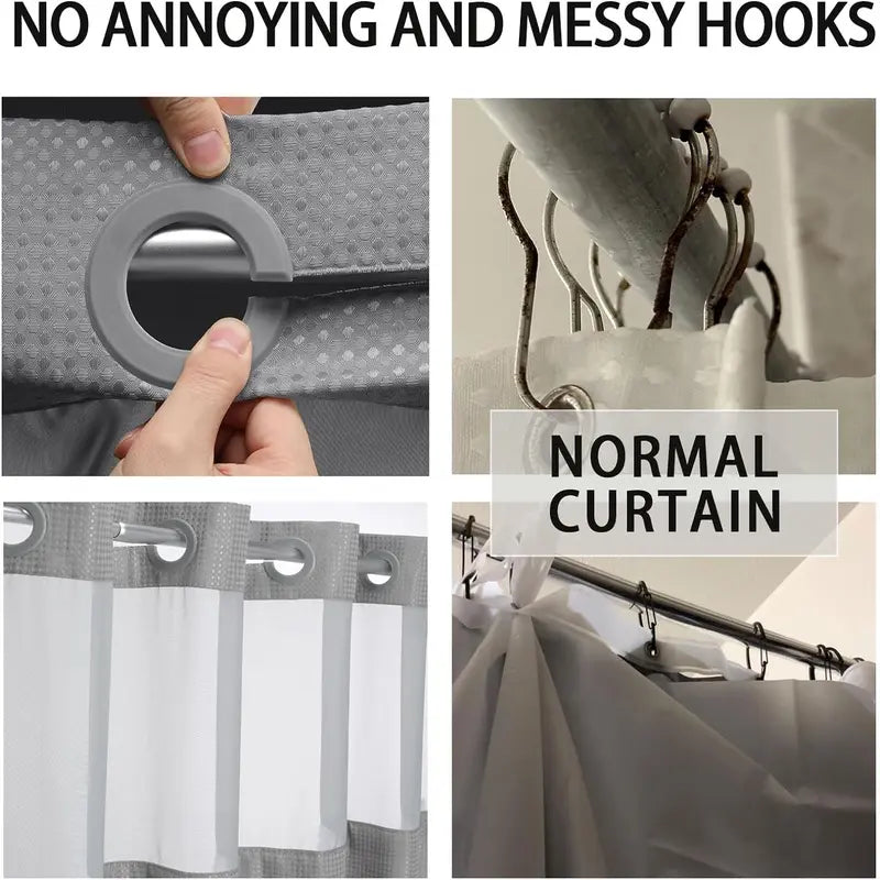 No Hook Shower Curtain with Snap-In Liner