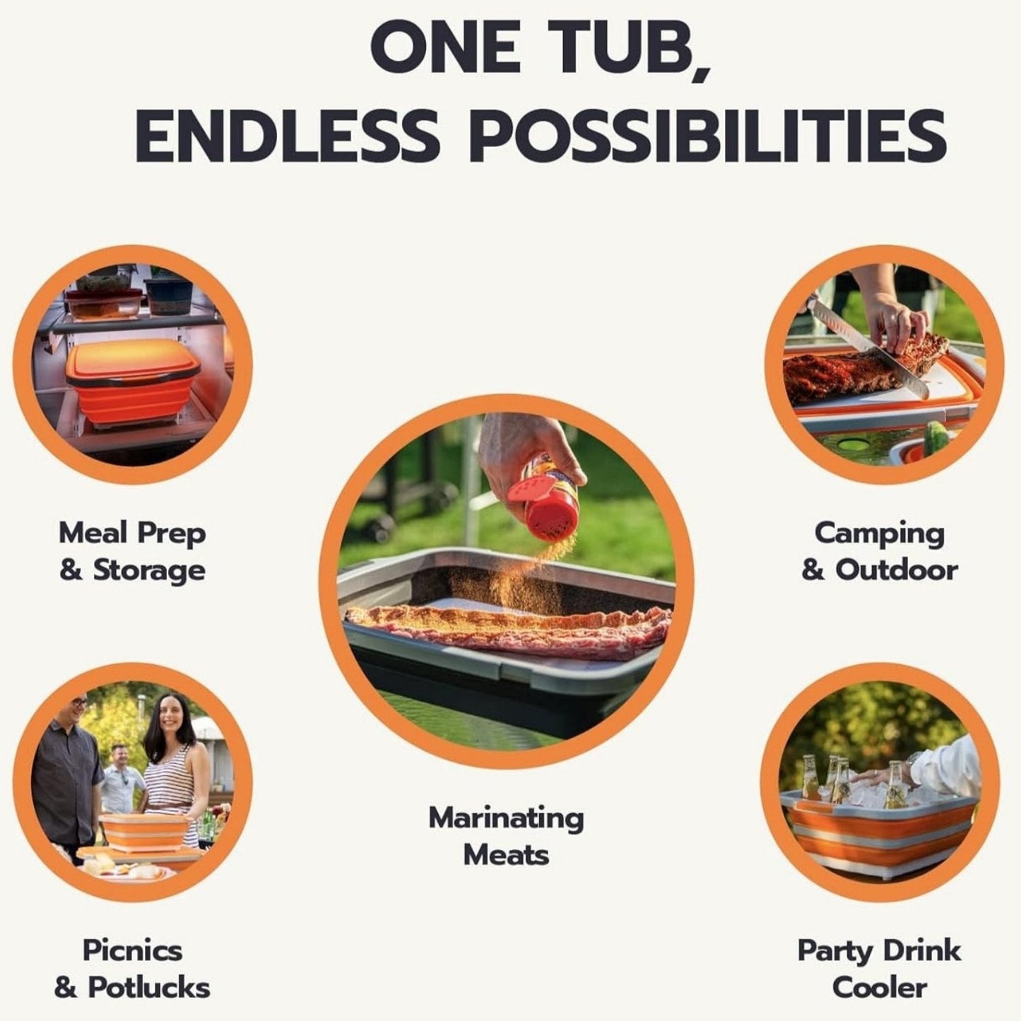 🔥🌡️Last Day Promotion 49% Off🍗🥗BBQ & Meal Prep Tub | Collapsible Prep Tub🍖🏕️