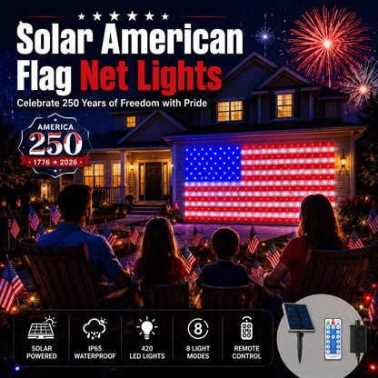 💙 Land of the Free Glow ✨ 49% OFF-Solar American Flag Net Lights