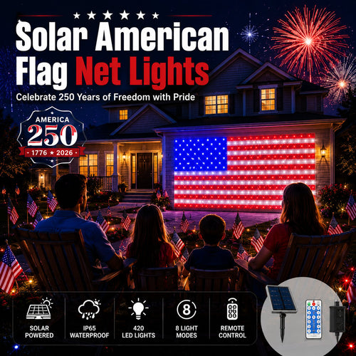 💙 Land of the Free Glow ✨ 49% OFF-Solar American Flag Net Lights