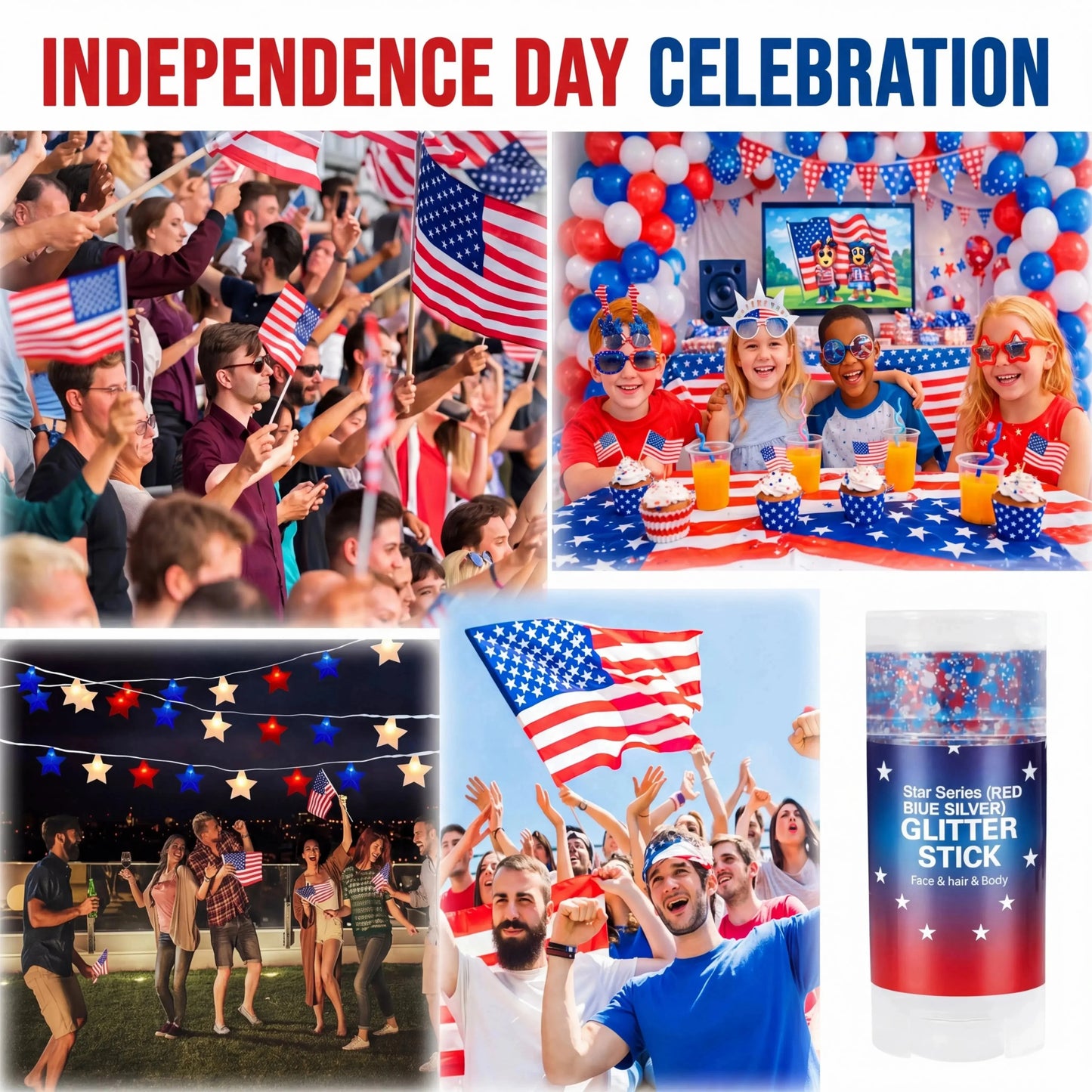 🎁LAST DAY 50% OFF-🦅4th of July Glitter Stick✨🔔Red, White & Blue Body & Hair Sparkle
