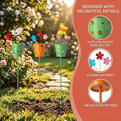 🔥Last Day 49% OFF-Set of 3 Metal Flower Pot Garden Stakes