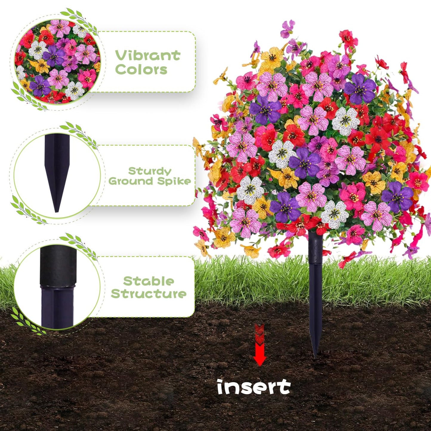 23" Artificial Topiary Ball Trees with Flowers and Ground Spikes