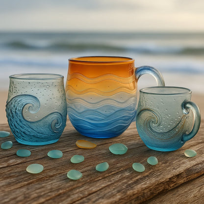🎄Unique gift🔥100% handmade sea glass wave cup🎁Enjoy buy one get one free