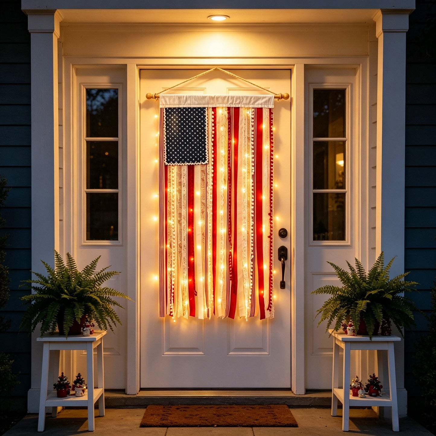 Lighted Rag American Flag Banner