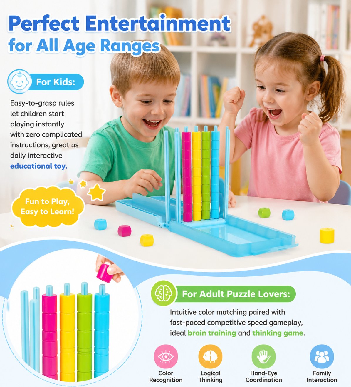 🌈 Mini Color Stack Challenge 🎯 – Portable Brain Teaser Travel Game with 40 Color Rings ✈️