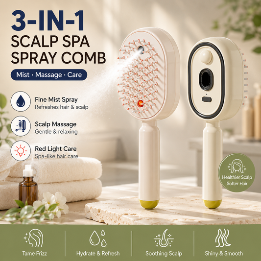 3-in-1 Electric Mist Detangling Brush for Frizz & Scalp Massage