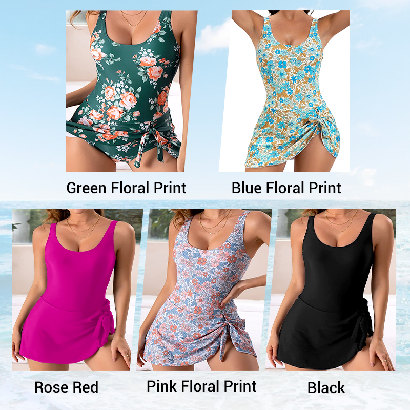 🔥Last Day 50% OFF - Women's Tummy Control Tie Knot Swimsuit with Skirt – Full Coverage & Built-in Bra – Summer Essential 🌊