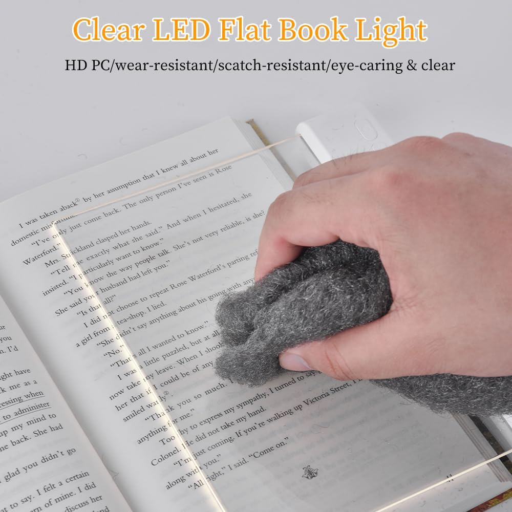 🔥Last Day 49% OFF-✨Book Light, Rechargeable Clear LED Flat Book Lights for Reading in Bed at Night with 3 Colors & Timer
