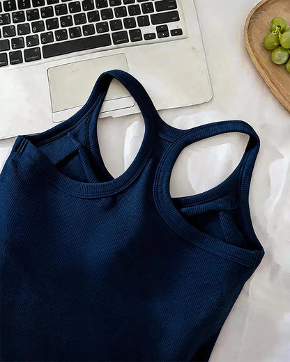 Built-in Bra Ribbed Solid Tank Top