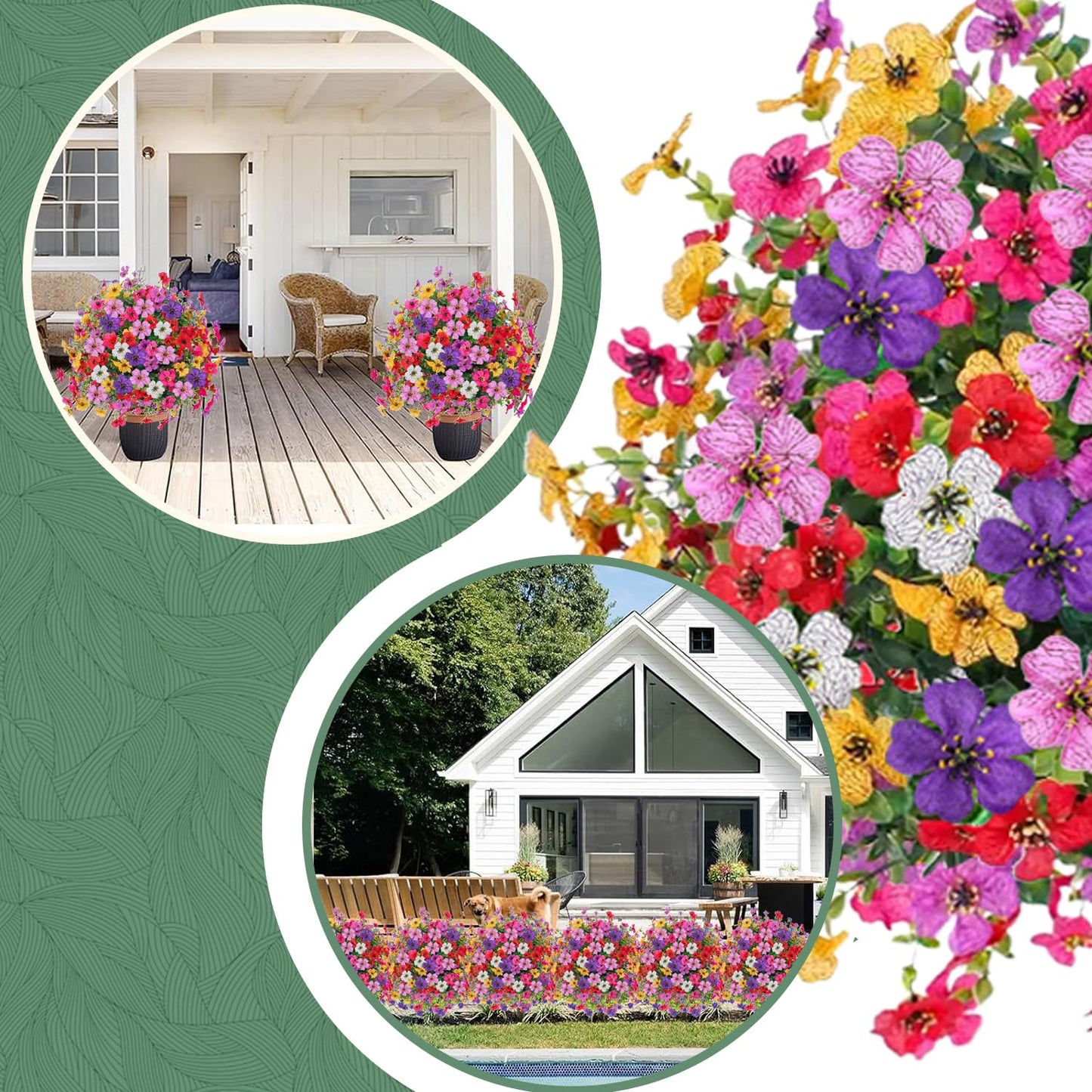 23" Artificial Topiary Ball Trees with Flowers and Ground Spikes