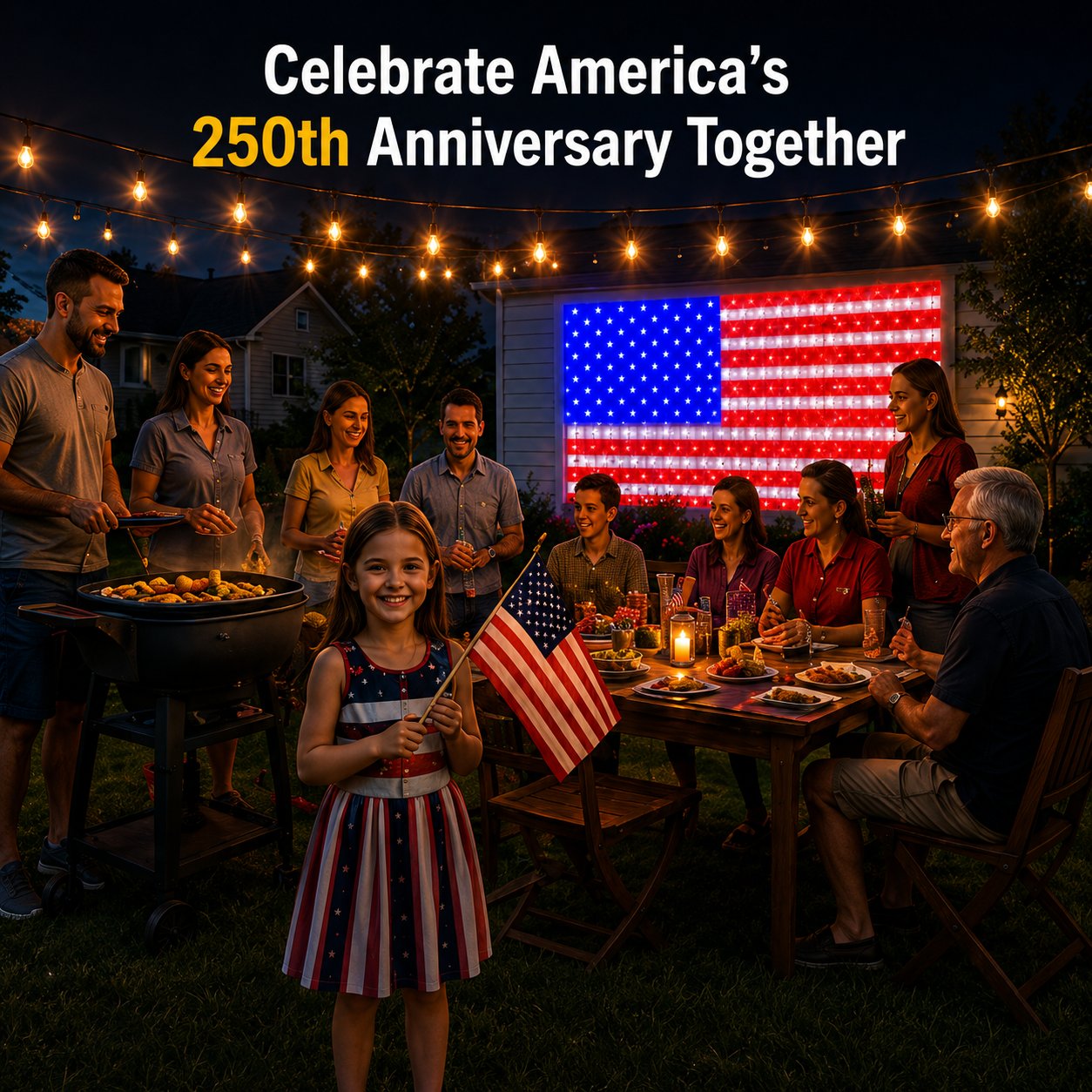 💙 Land of the Free Glow ✨ 49% OFF-Solar American Flag Net Lights