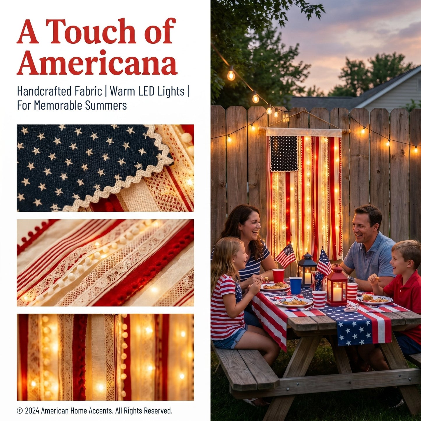 Lighted Rag American Flag Banner