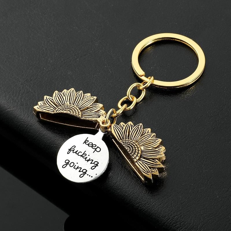 🌻Sunflower Keychain – “Keep Fucking Going” Motivational Gift with Gift Box