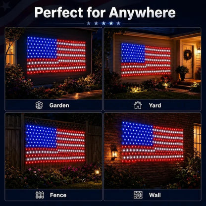 Solar American Flag Lights Outdoor American Flag Net Lights 6.5ft x 3.28ft Super Bright