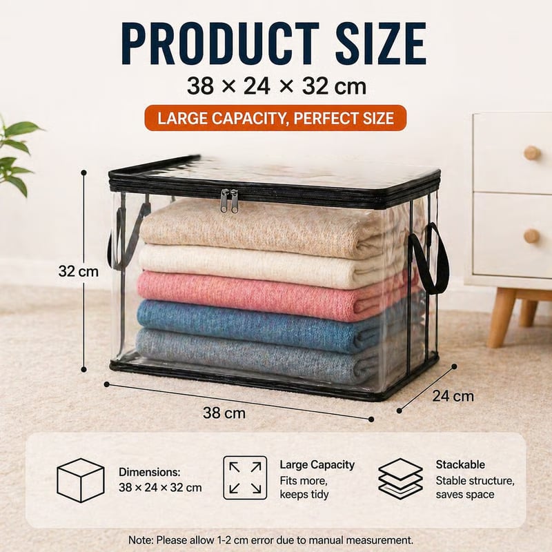 🔥Large Clear Thick Plastic Storage Box with Hinged Lid