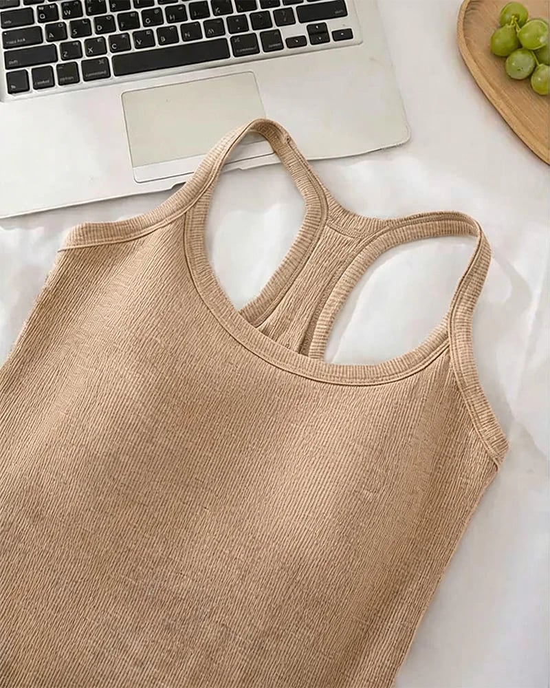 Built-in Bra Ribbed Solid Tank Top