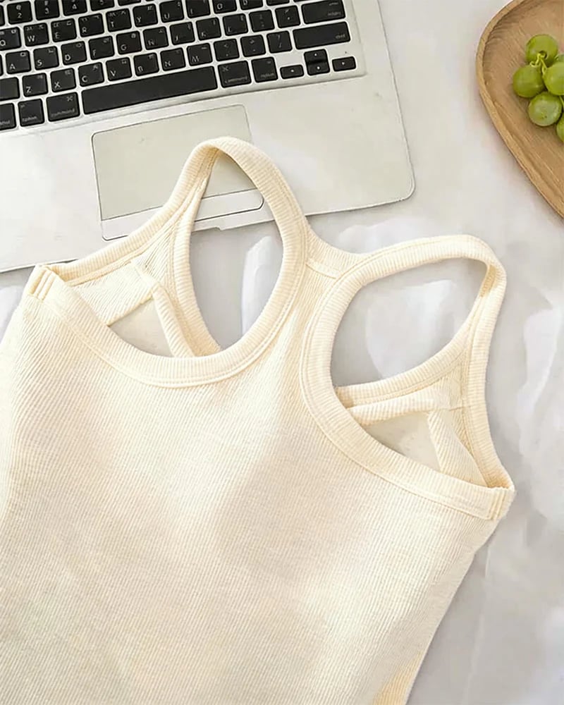 Built-in Bra Ribbed Solid Tank Top
