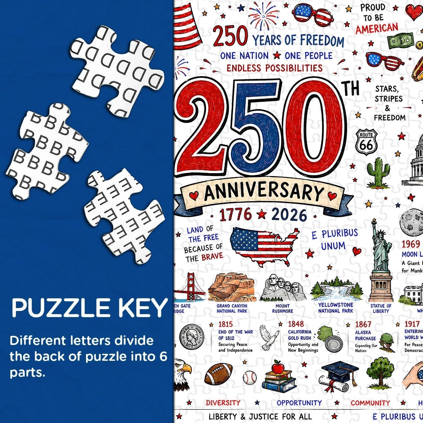 🧩 Patriotic America Jigsaw Puzzle 1000 Pieces 🎁 Buy 2 Free Shipping