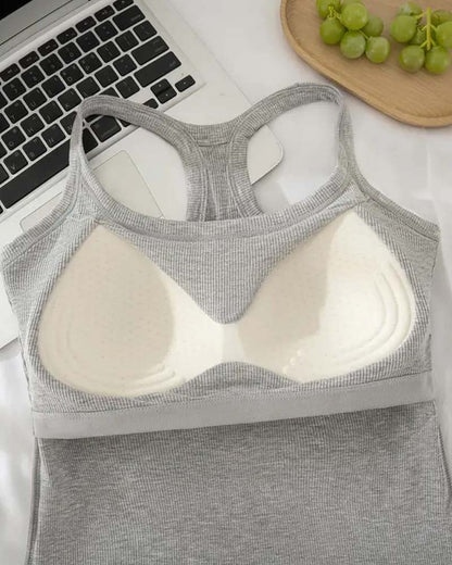 Built-in Bra Ribbed Solid Tank Top