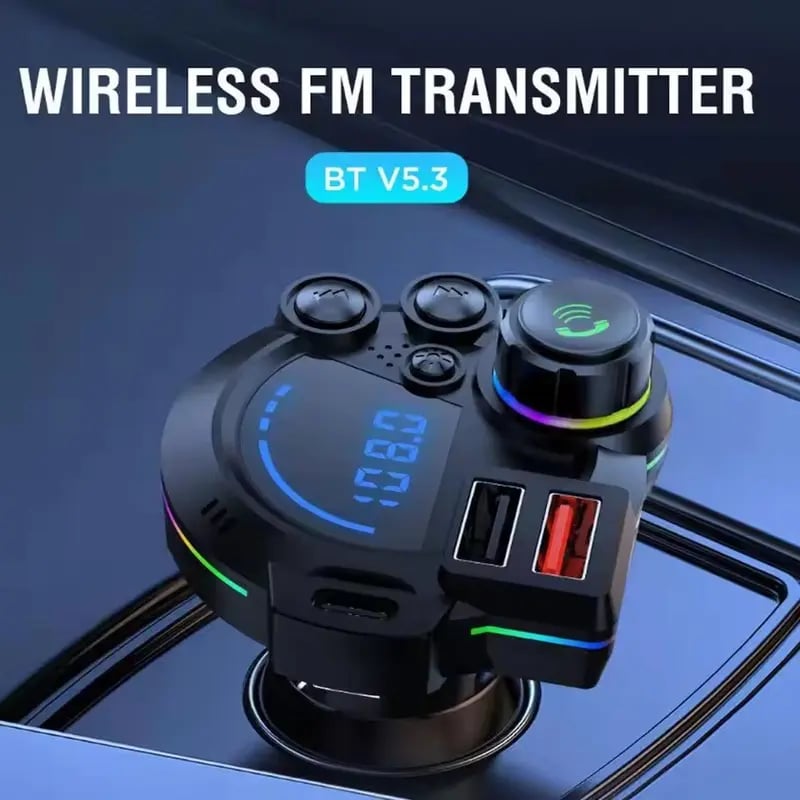 ⚡ 30W PD Car Charger & Bluetooth 5.3 FM Transmitter – Bass Booster & RGB Light – Wireless MP3 Radio Adapter 🎵
