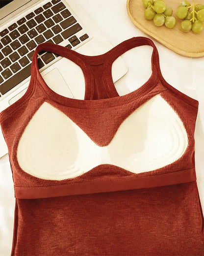 Built-in Bra Ribbed Solid Tank Top