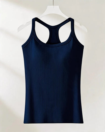 Built-in Bra Ribbed Solid Tank Top