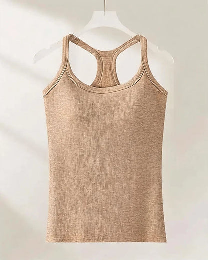 Built-in Bra Ribbed Solid Tank Top