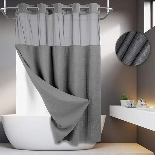 No Hook Shower Curtain with Snap-In Liner