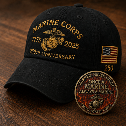250th USMC Retro Embroidered Cover🎁 Free Honor Coin With Every Cap Purchase