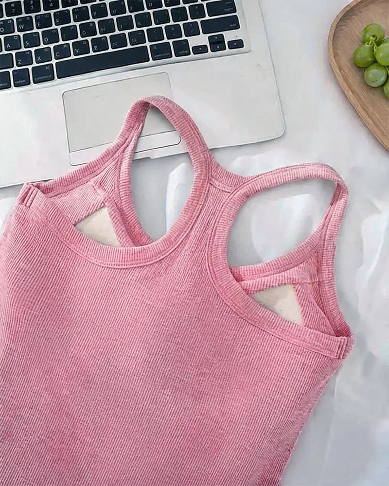 Built-in Bra Ribbed Solid Tank Top