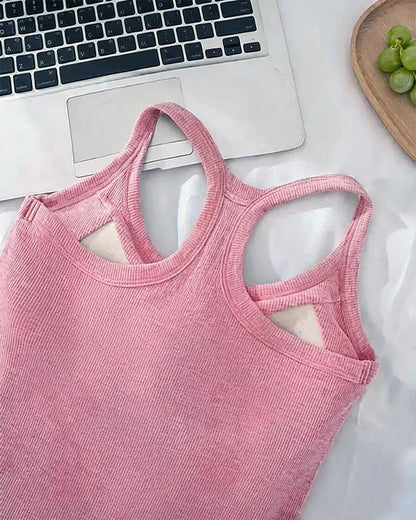 Built-in Bra Ribbed Solid Tank Top