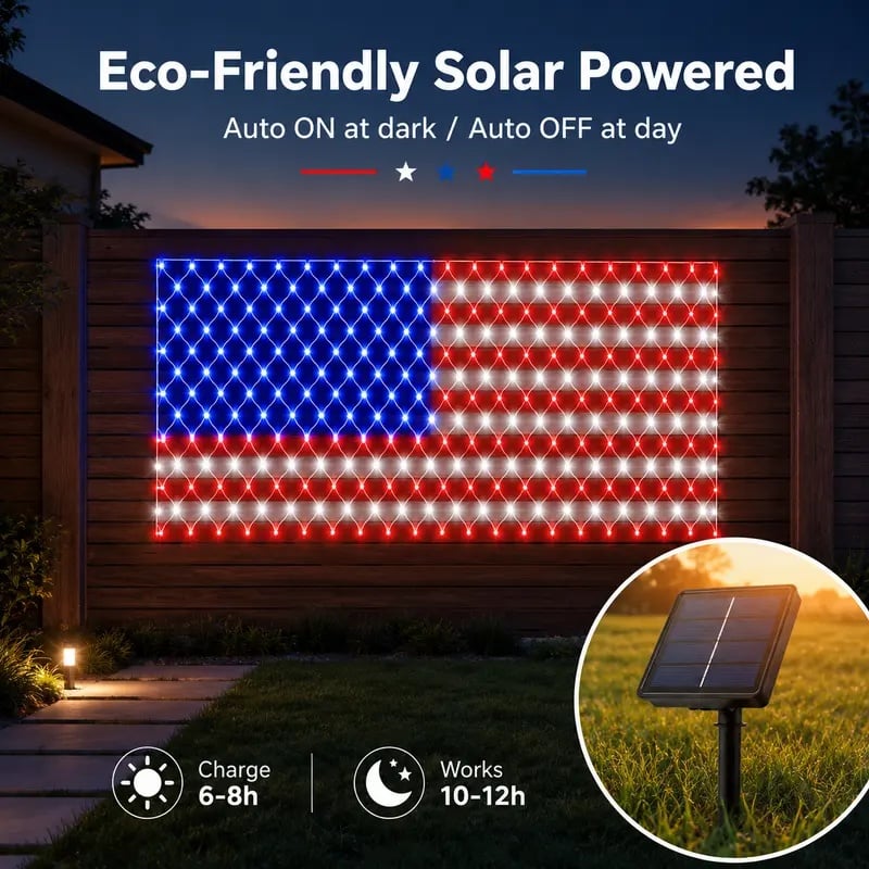 Solar American Flag Lights Outdoor American Flag Net Lights 6.5ft x 3.28ft Super Bright