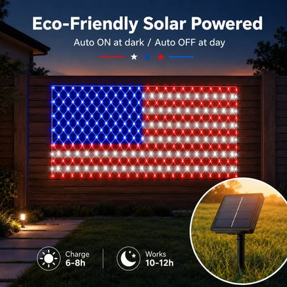 Solar American Flag Lights Outdoor American Flag Net Lights 6.5ft x 3.28ft Super Bright